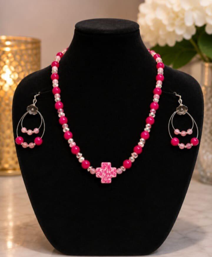 Fuchsia Cross Necklace Set
